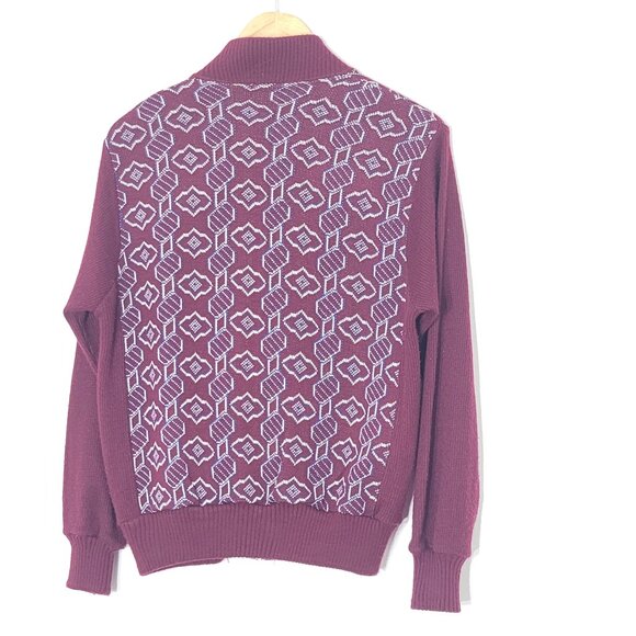 Vintage Tommy Knight Maroon White Geometric Pocket Zip Knitwear Cardigan - Picture 4 of 13